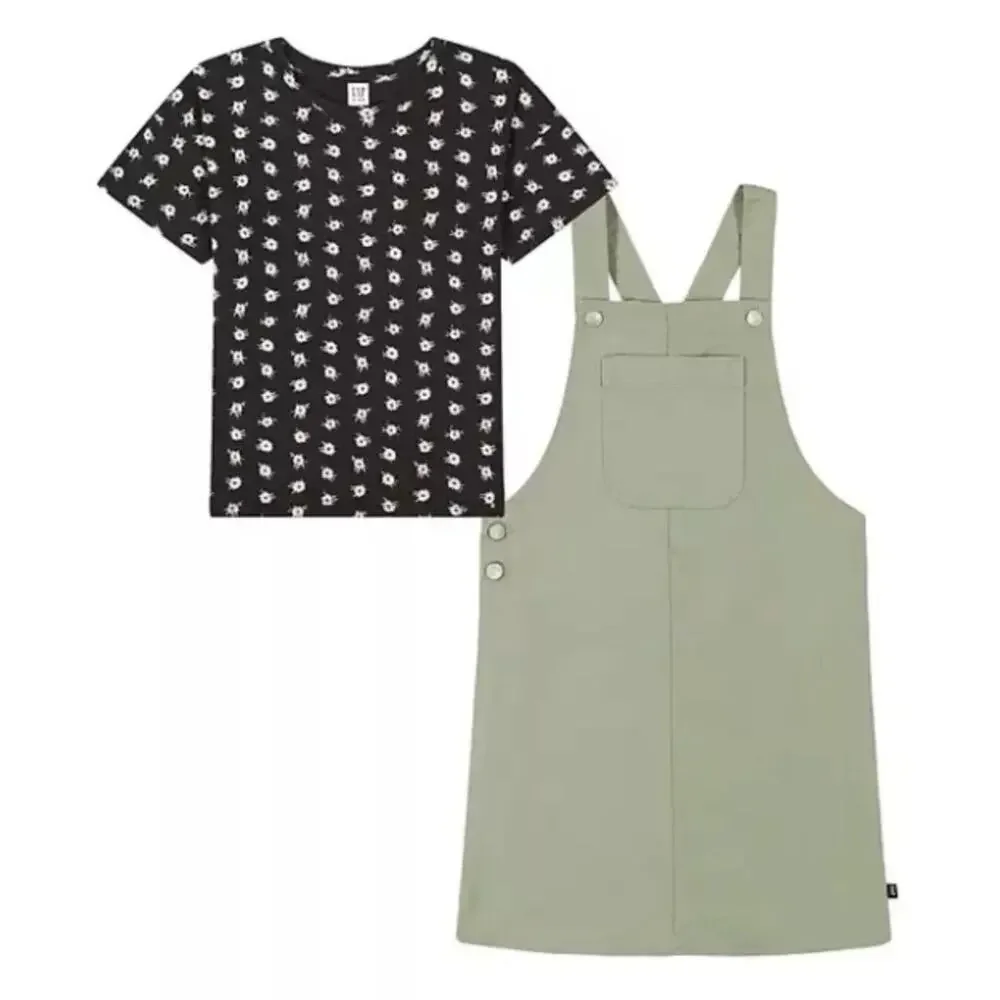 Gap‎ Kids Skirtall 2-Piece Chest Pocket Adjustable Straps Dress & Tee Set, Large
